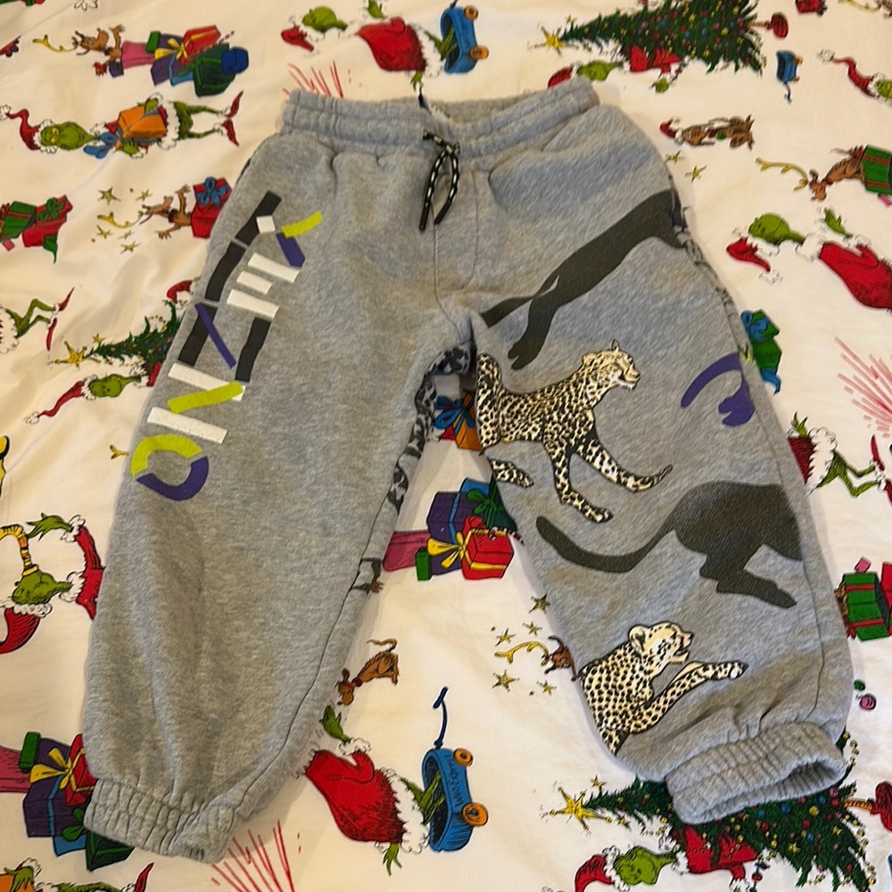 Kenzo Kids Grey Sweatpants with Leopard Print